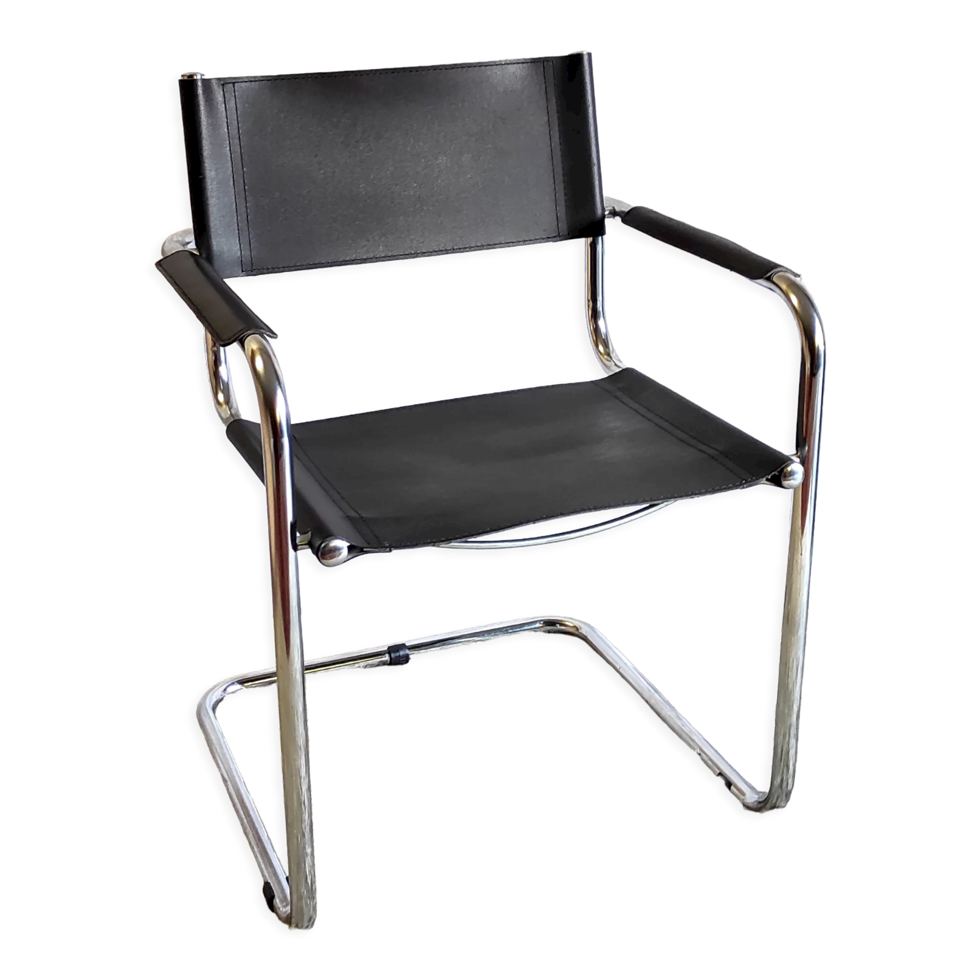 Design chair chrome metal and leather - 80s/90s