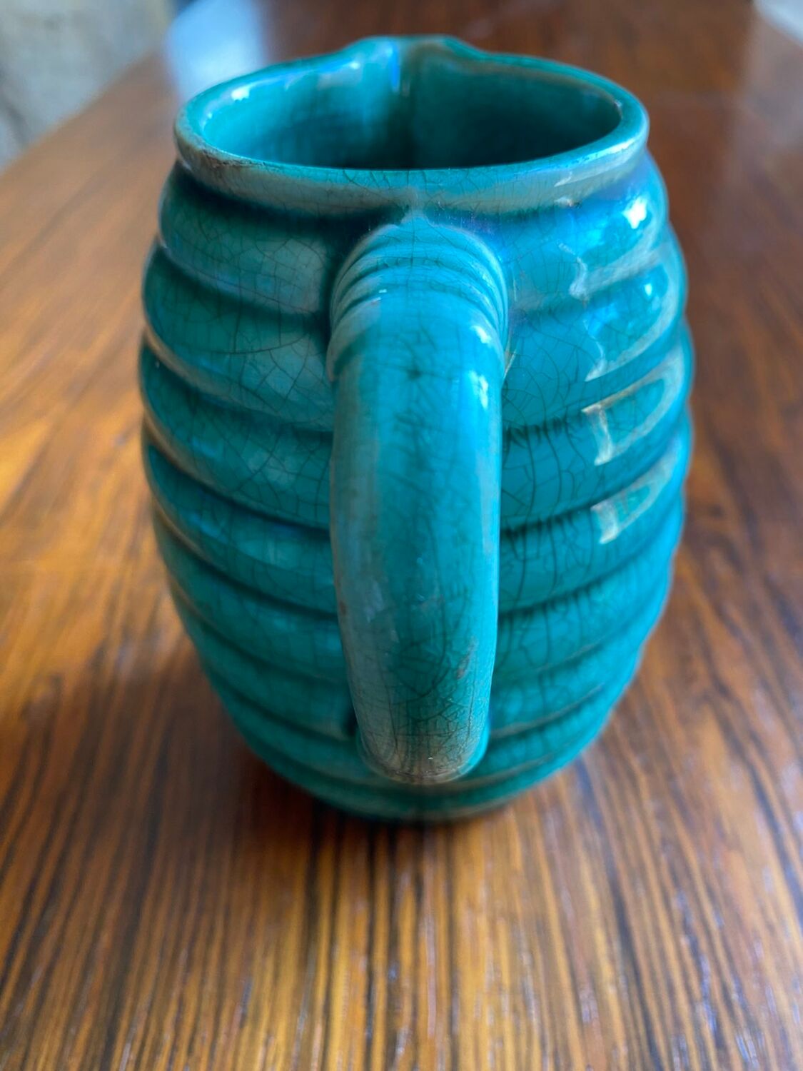 Magnificent blue-green ceramic pitcher 1950