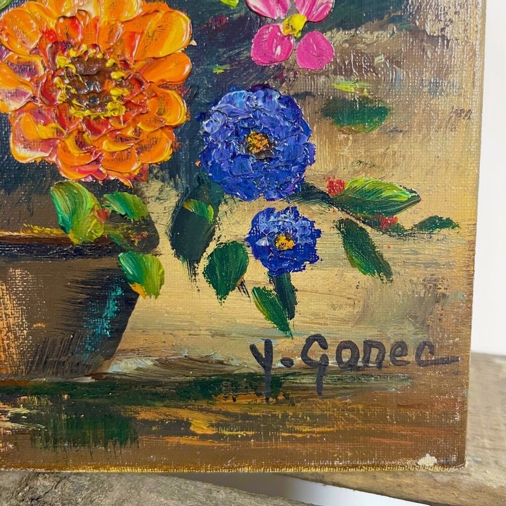 Oil on canvas still life "bouquet" Yves Gonec middle twentieth century