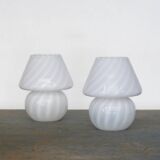 Pair of vintage mushroom table lamps - 1960s - swirled Murano glass - Italian design