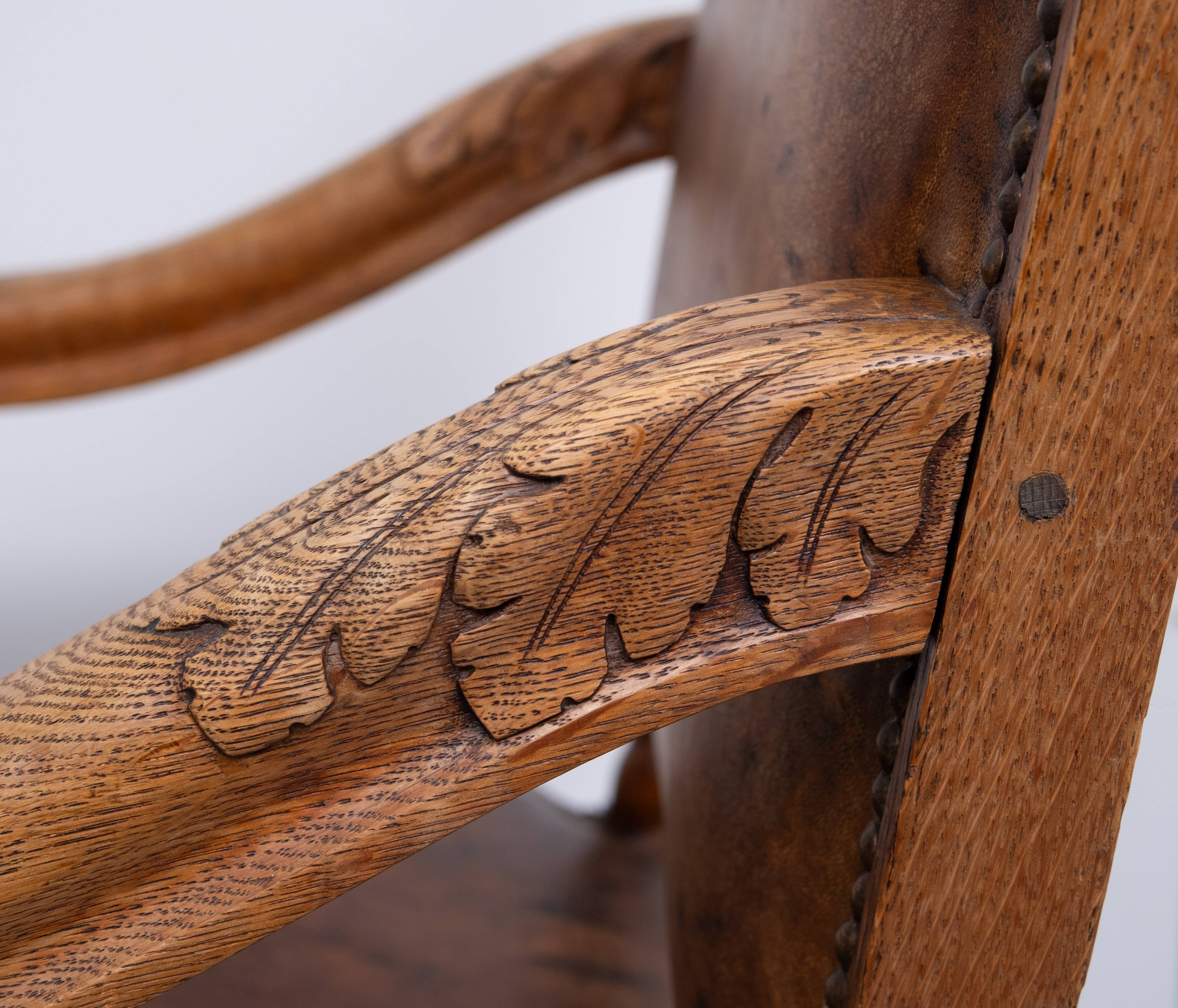 Dutch 19th Century Oak Baroque open Arm Chair