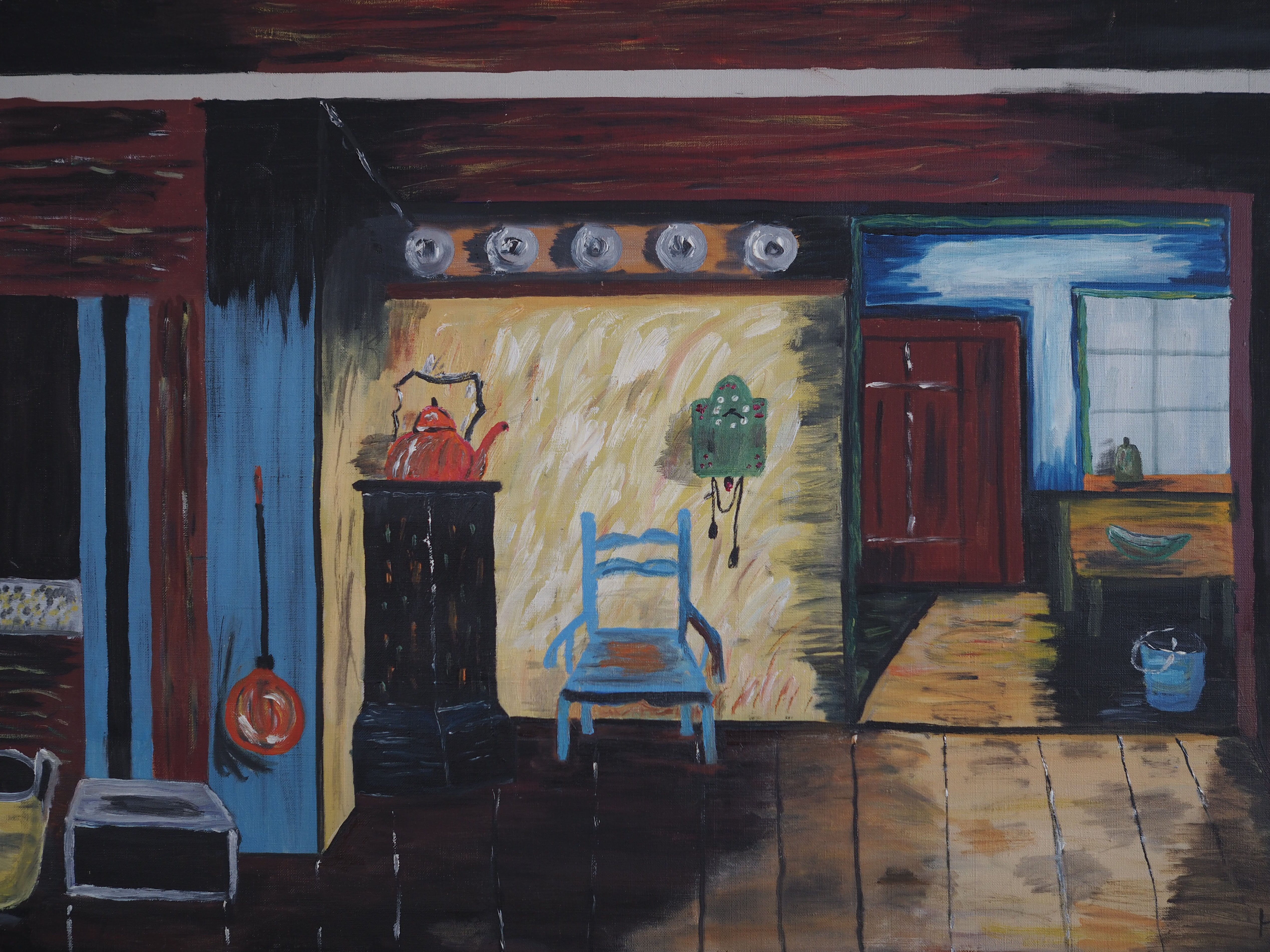 Painting „The Village House's Interior”, Scandinavian design, 1970s