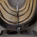 Antique wrought iron, wood and suede magazine rack - 4.1 kg - 1950s