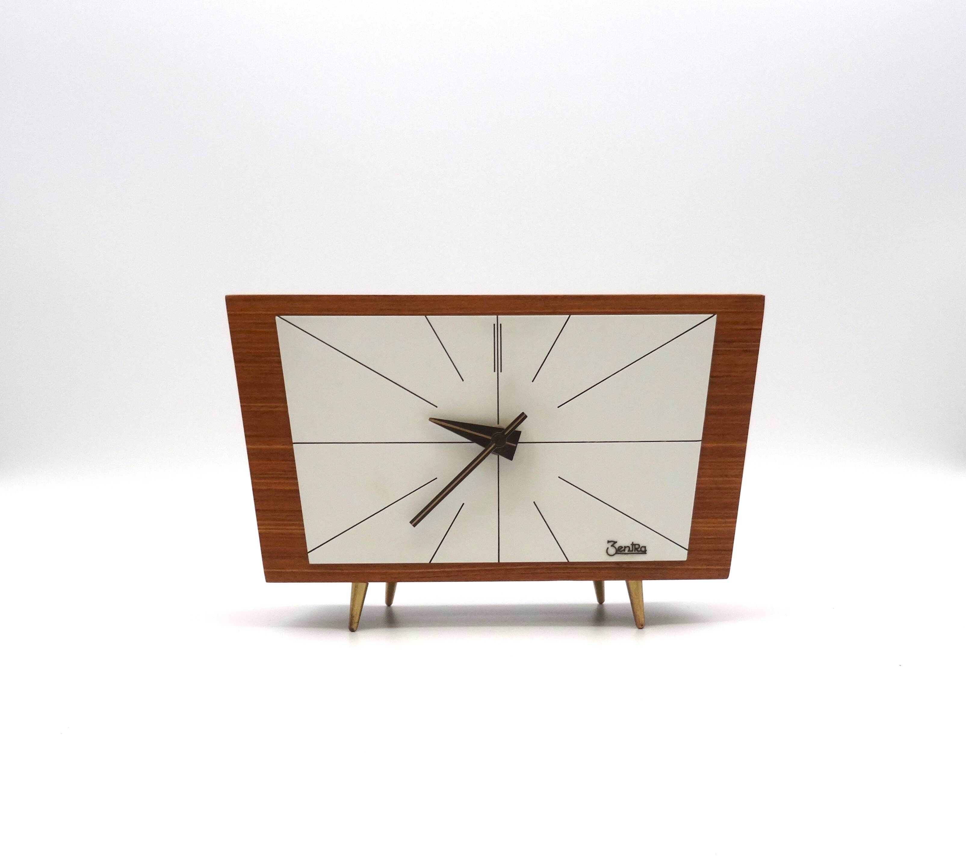 Rare mid century minimalist teak desk clock by zentra