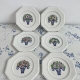 Longwy Service of 6 Octagonal Plates, 1927–1928, Art Deco, stamped