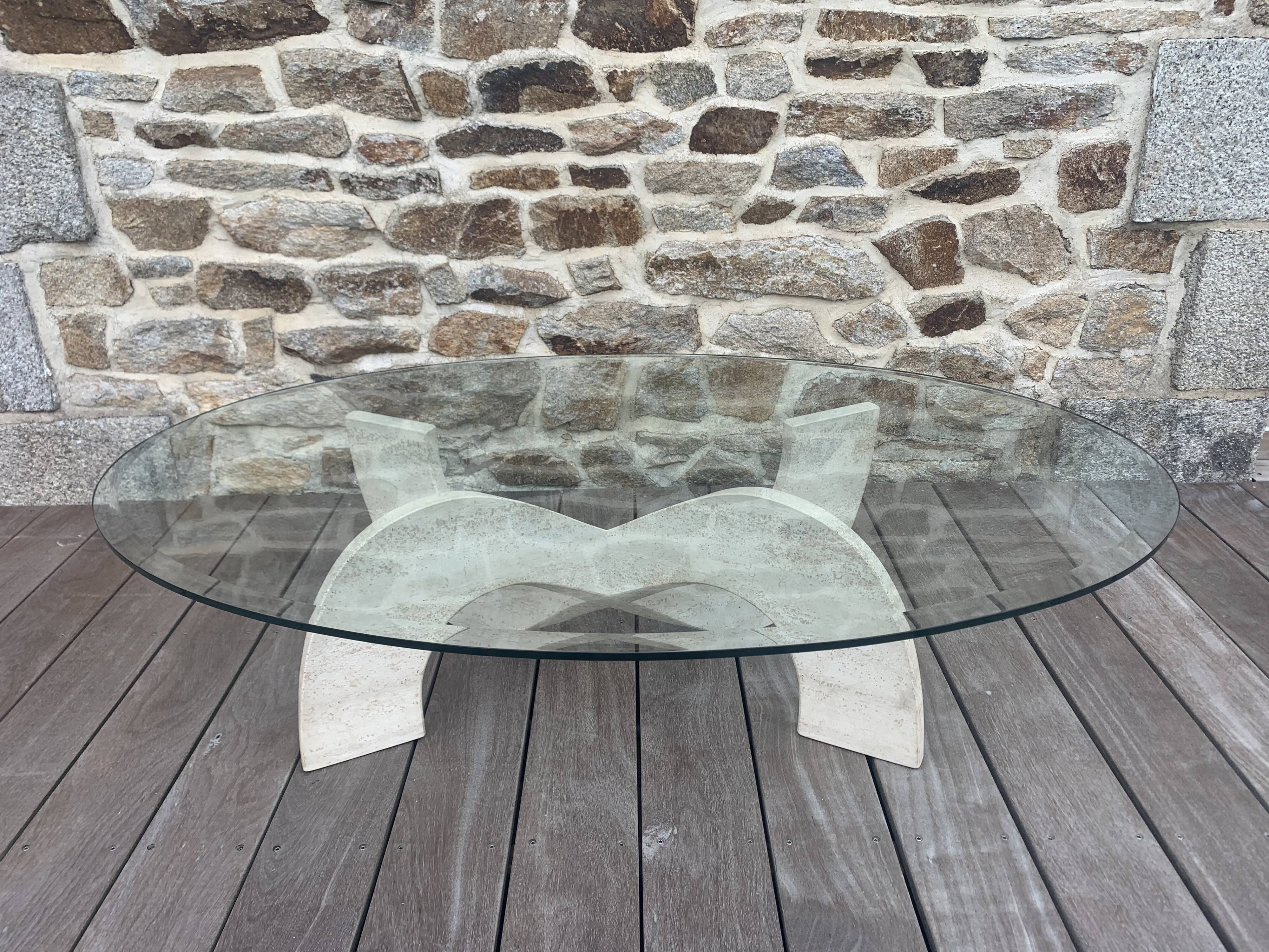 Trendy coffee table in glass and travertine