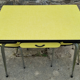 Yellow formica table, 4 formica chairs and 2 matching stools, vintage, 60s.