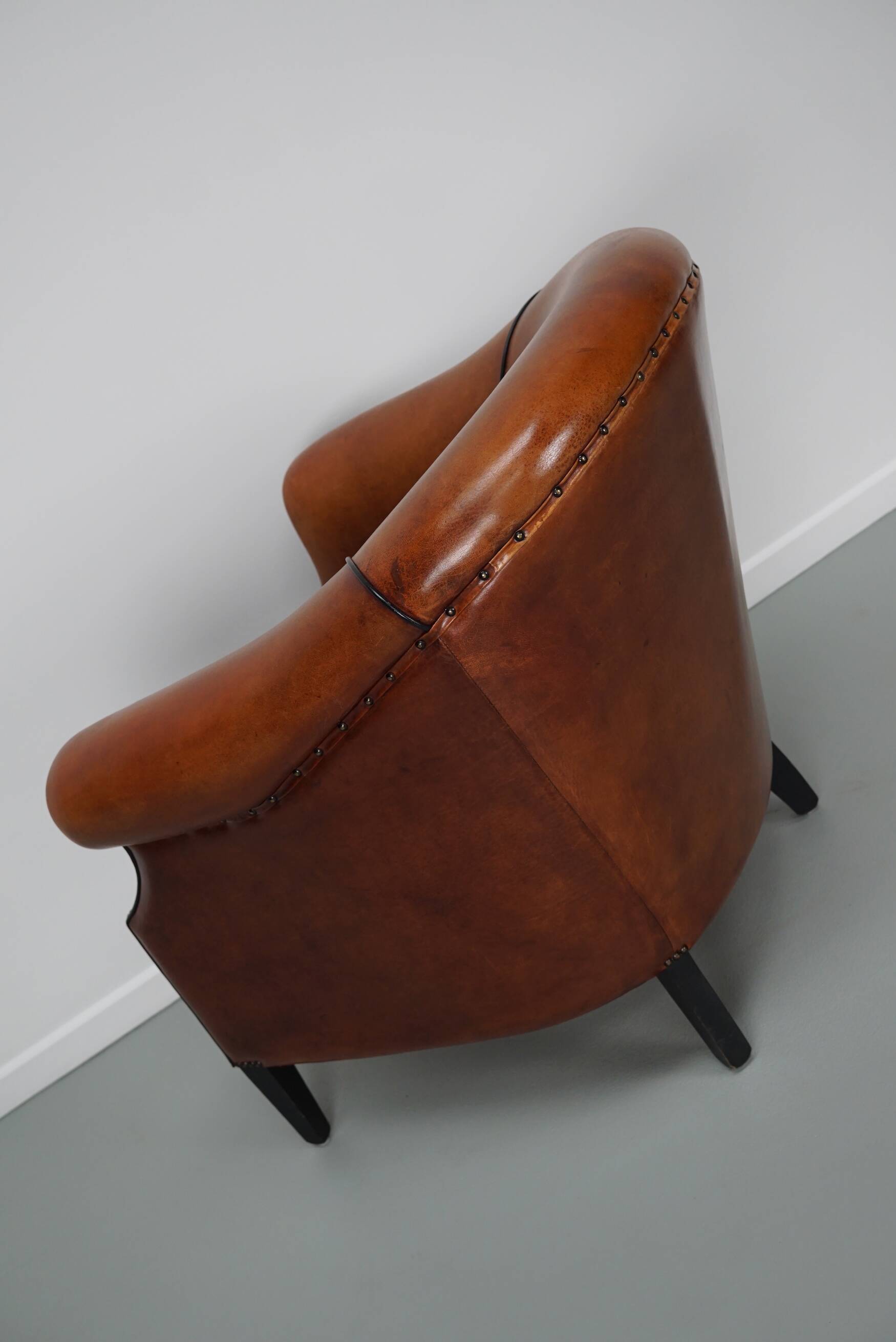 Vintage Dutch Cognac Colored Leather Club Chair
