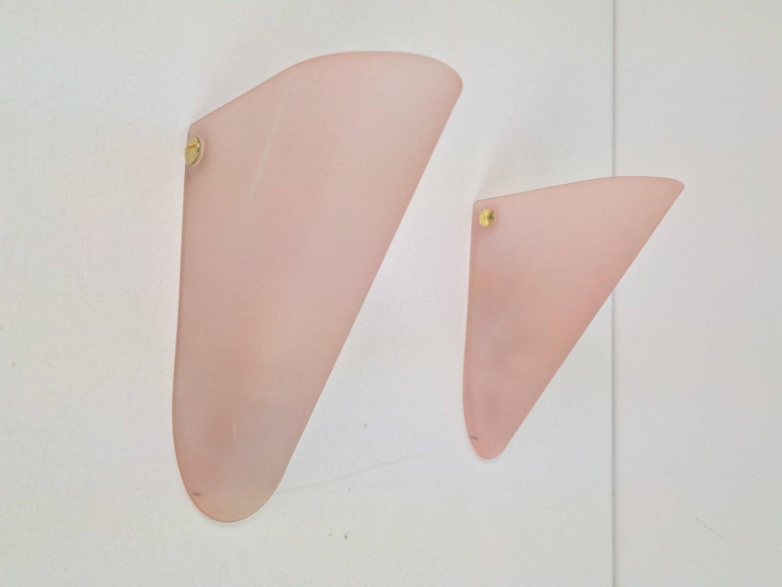 Vintage Triangular Conical Wall Sconces in Pink Frosted Glass from Lumal-It, 1990s, Set of 2