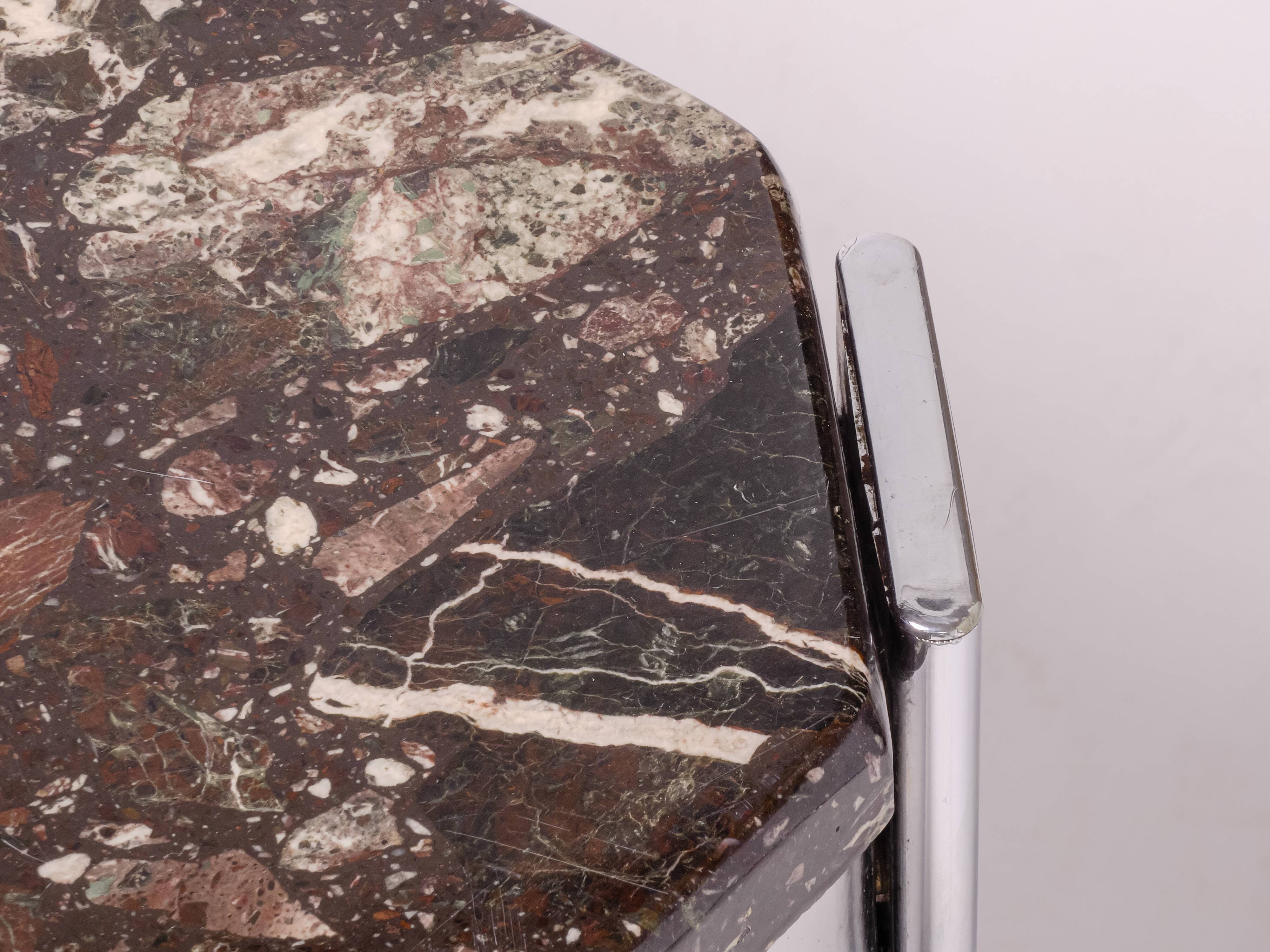 c. 1980 - Coffee table in Breccia marble and chrome - France