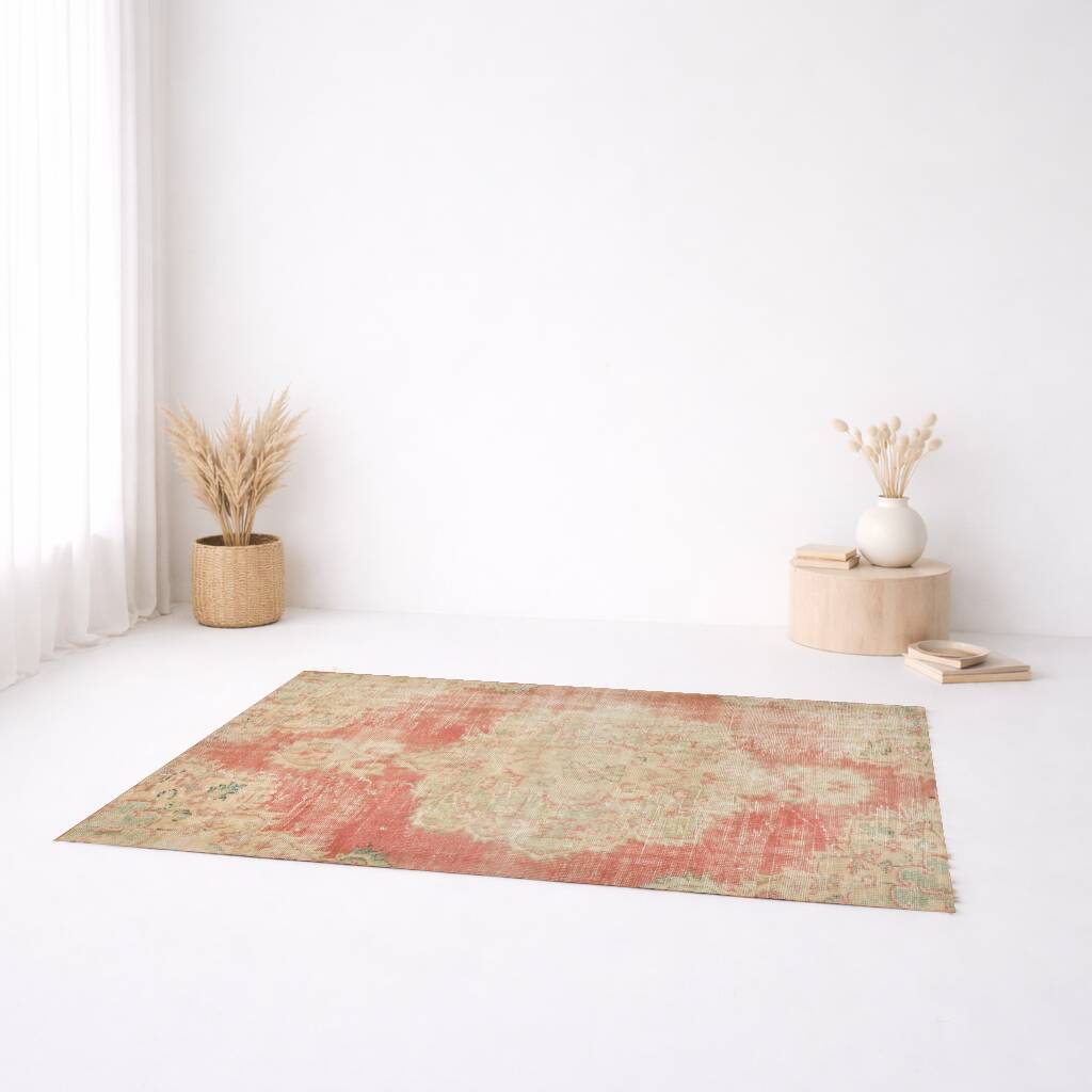 4x7 Red & Salmon Oriental Pattern Vintage Rug, 120x213Cm