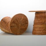 Pair of Leaf design rattan side tables