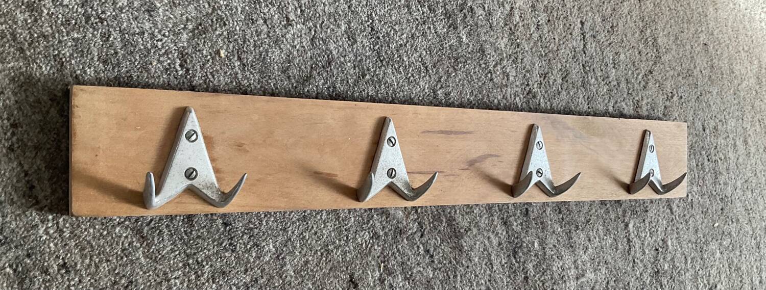 Vintage coat rack in wood and aluminum