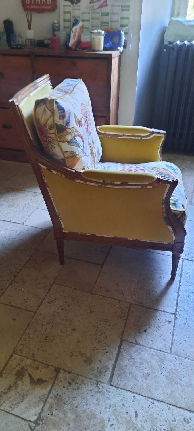 Pair of Louis XVI style bergère armchairs