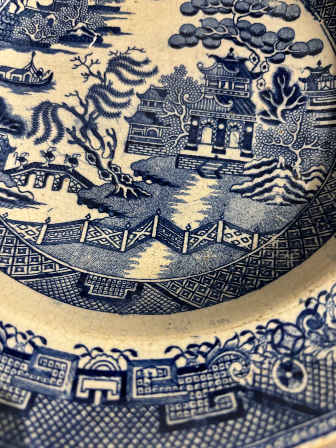 Antique Early Staffordshire Stone China Blue Willow Pattern Plate / Made in England