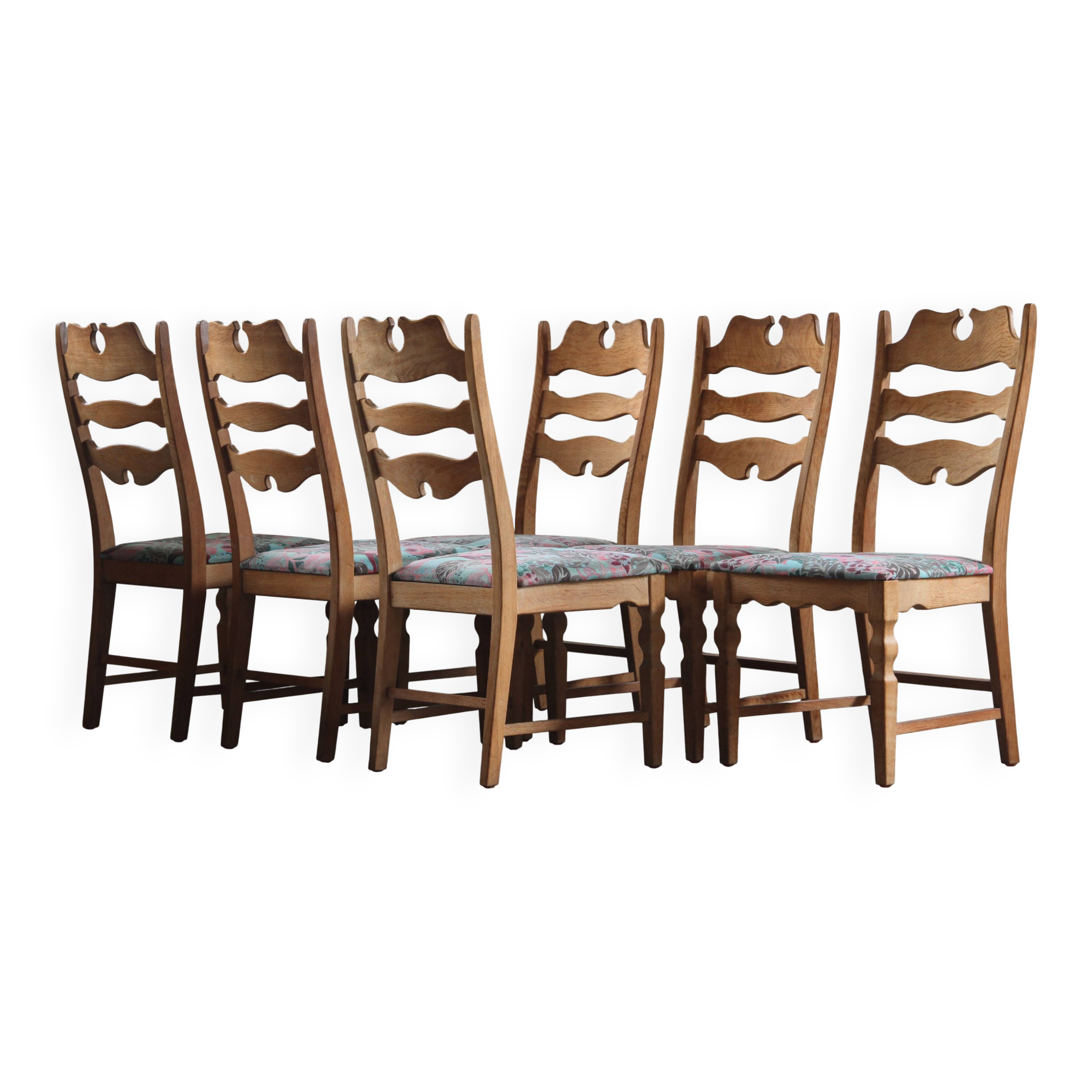 Chaises en chêne à dossier haut Razorblade vintage par Kjærnulf, années 1960, design danois
