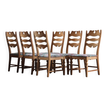 Vintage High-Back Razorblade Oak Chairs by Kjærnulf, 1960s, Danish Design