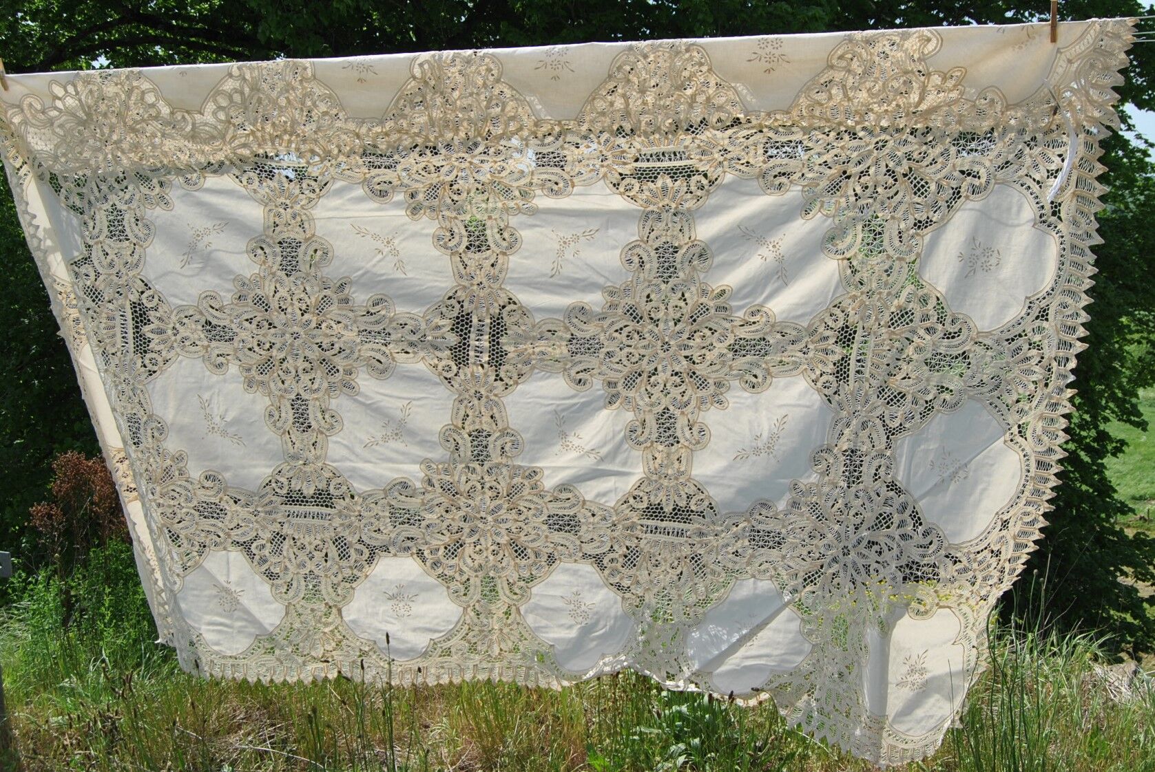 Hand embroidery tablecloth 170x260 + 12 matching towels