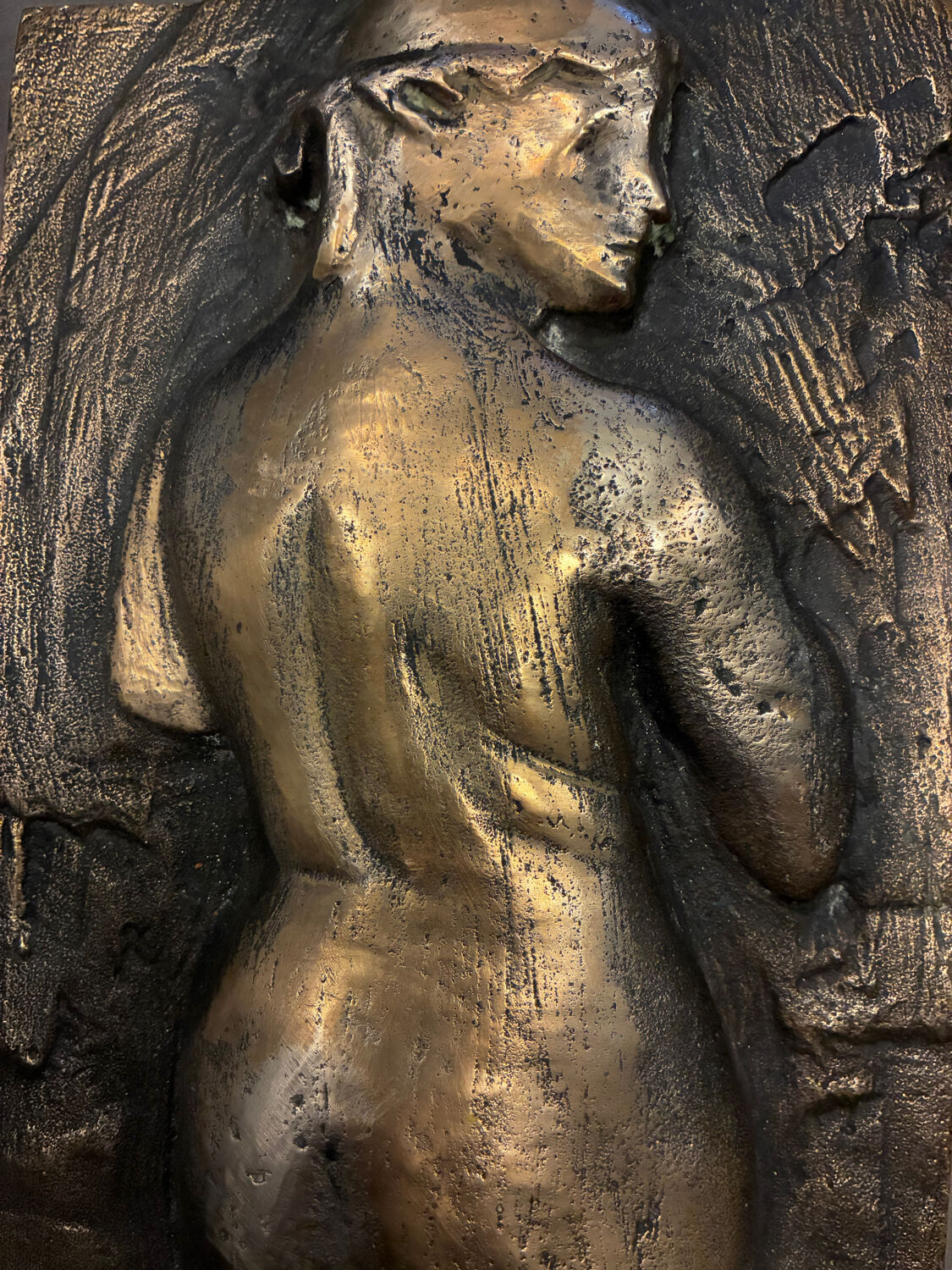 Bronze bas-relief wall panel, signed 20th century
