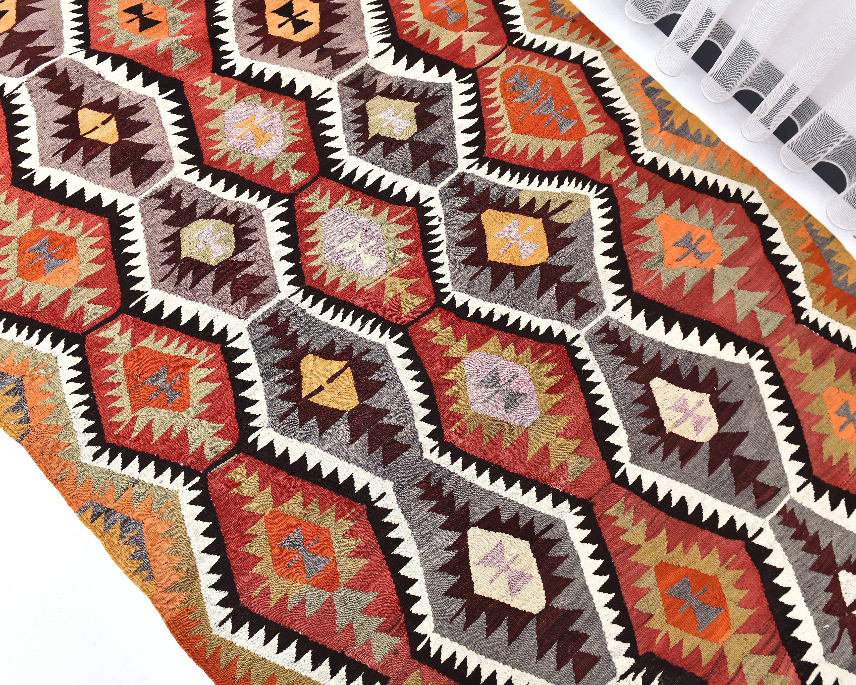 4x10 Red Green Tribal Kilim Rug 130x295Cm