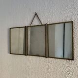 Miroir triptyque barbier Art Nouveau doré vintage 1920 - 21 x 48 cm