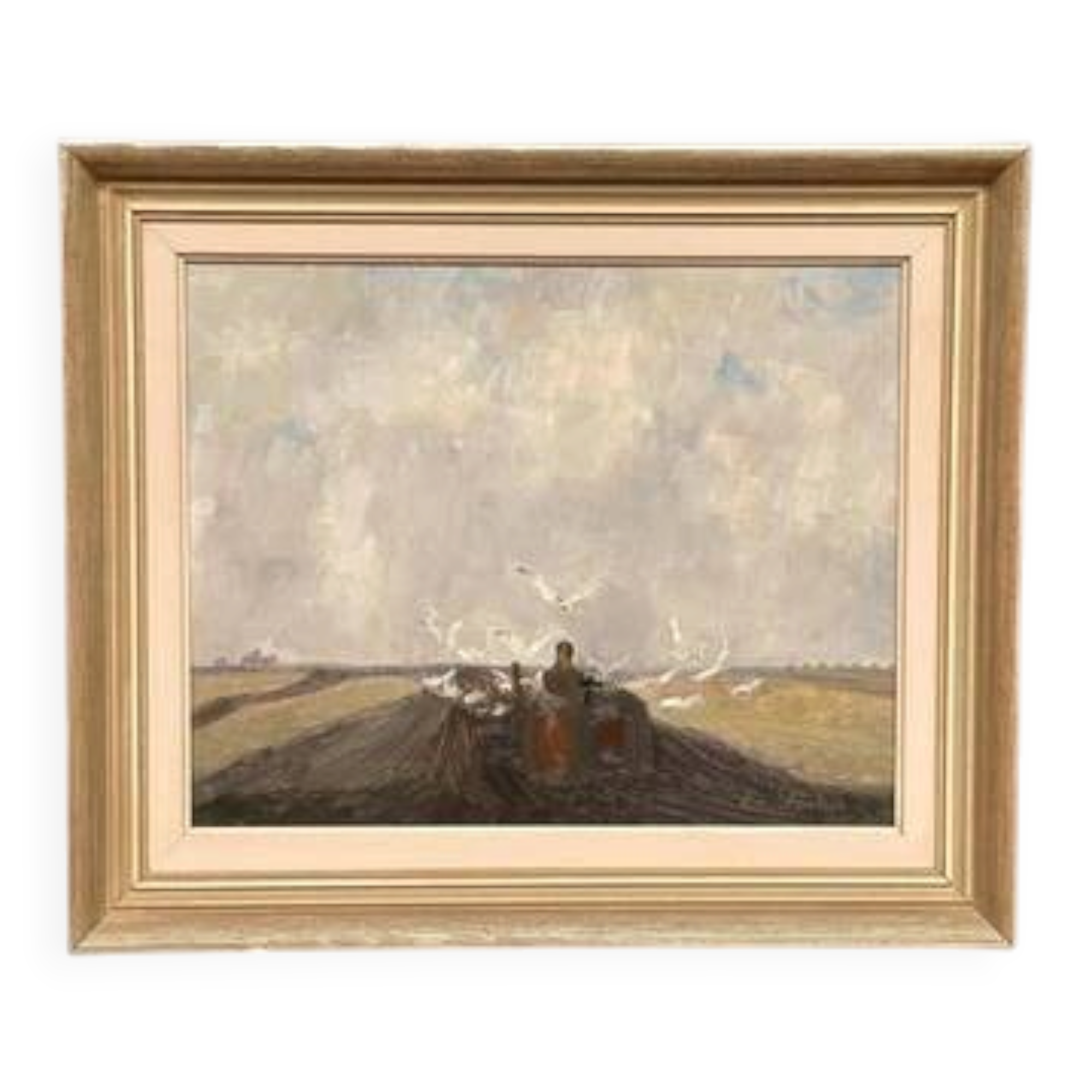 Original Mid Century Swedish Oil on Canvas – Tractor by Evert Färhm