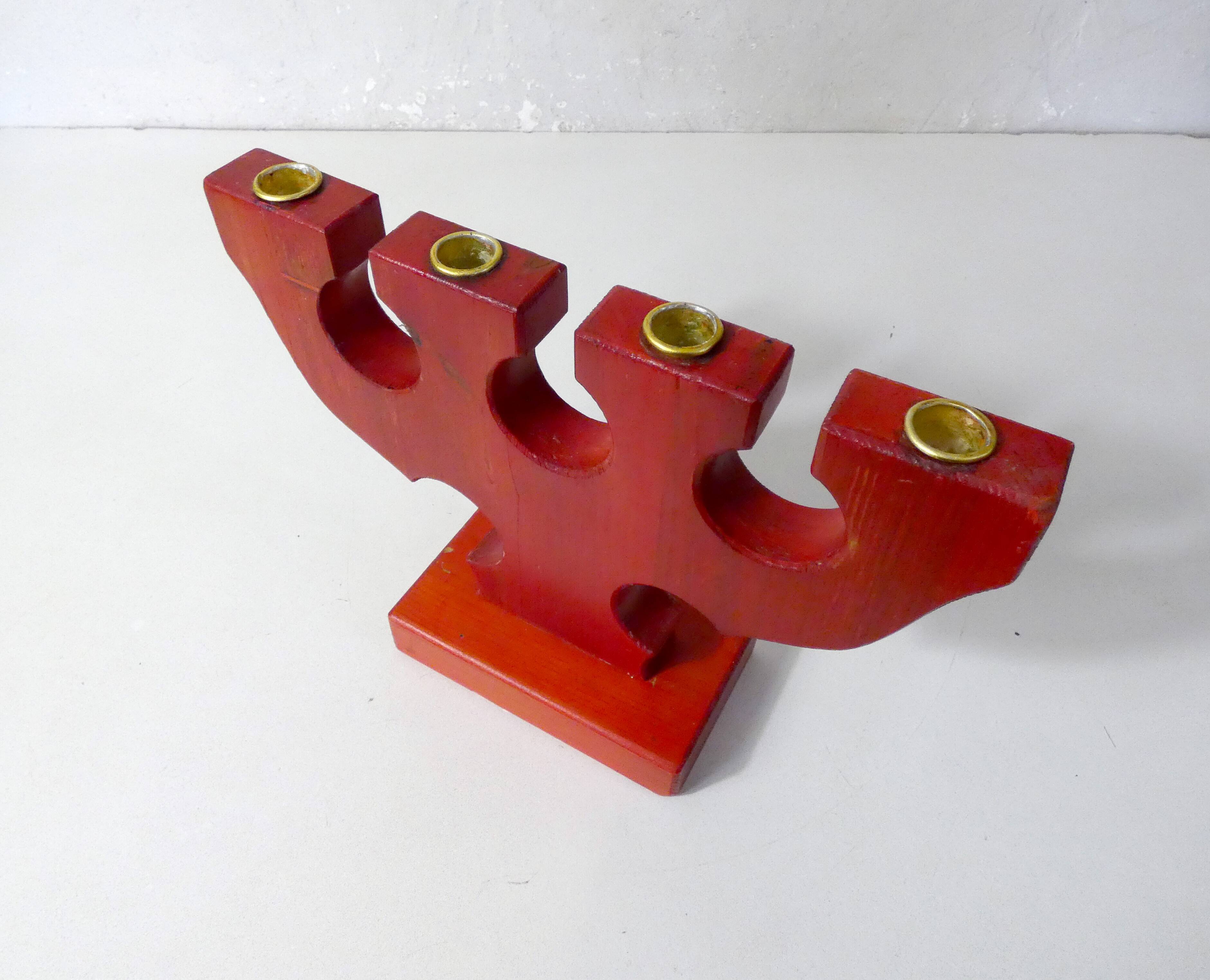 vintage painted wooden candlestick Scandinavian style