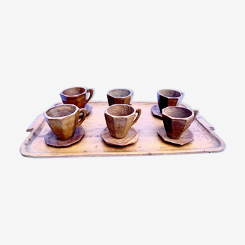 Carved wooden coffee serving tray
