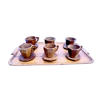 Carved wooden coffee serving tray