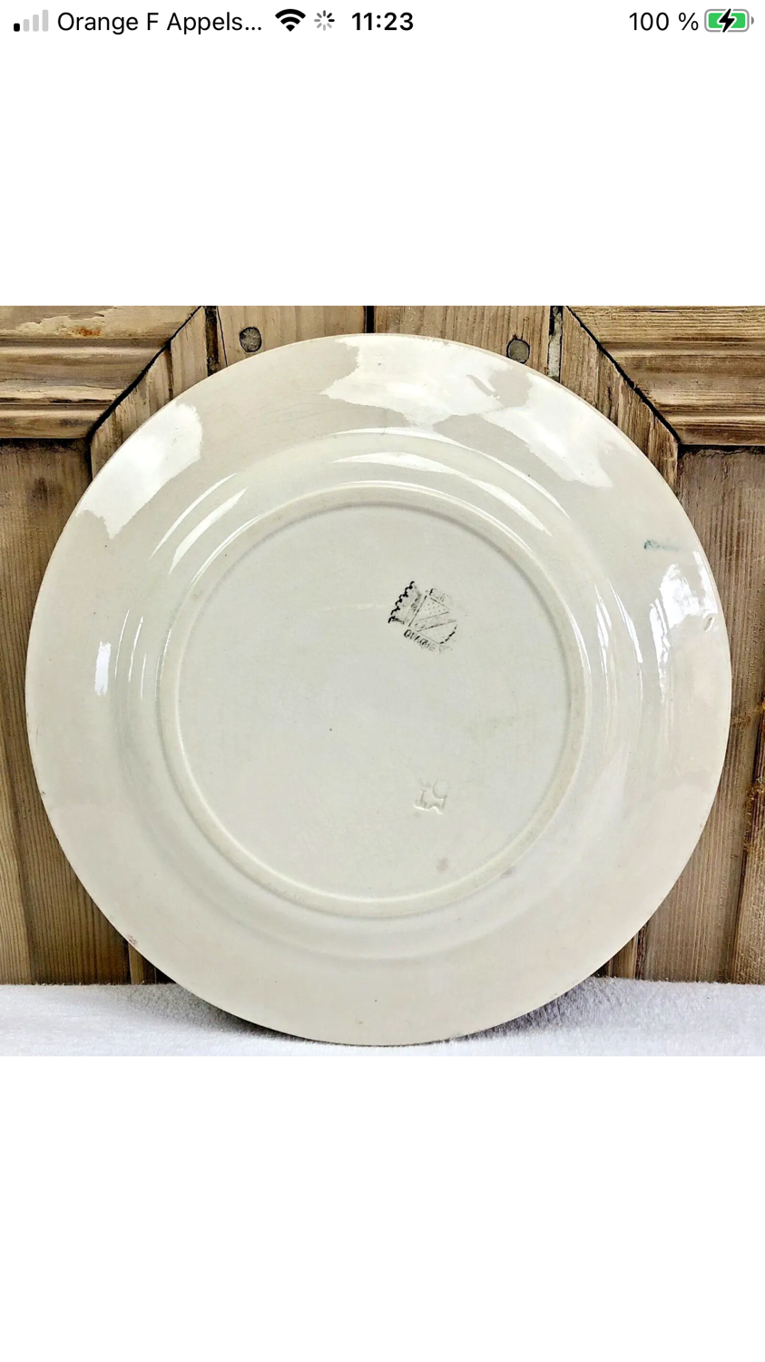 7 dessert plates XIX Sarreguemines stencil decoration