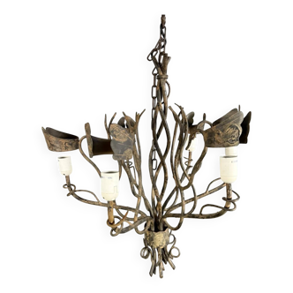 Lustre vintage en fer à patine rouille époque circa 1980