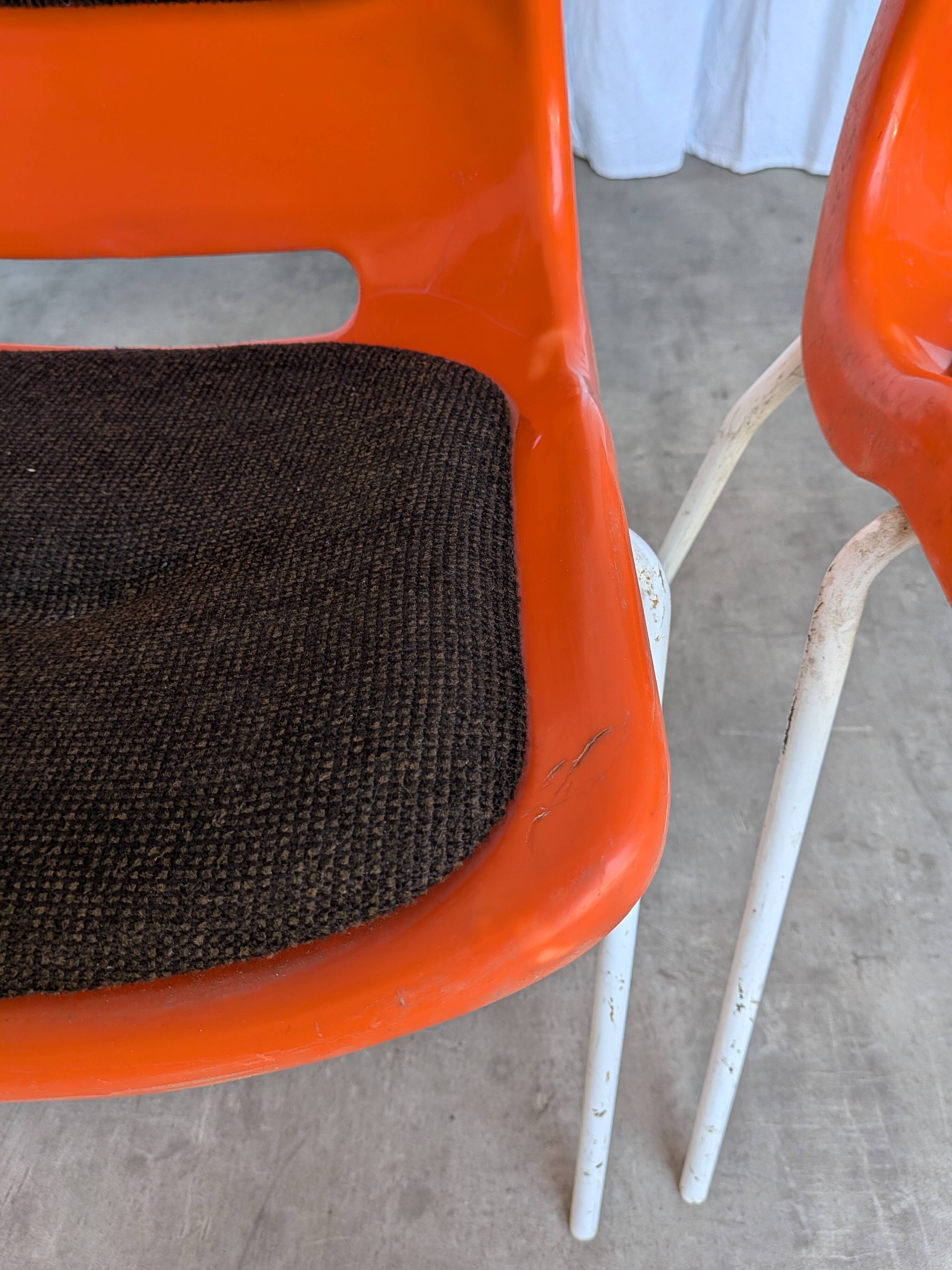 Vintage Overman Meblo Chairs: Orange & Brown Fabric, Stackable - Set of 2