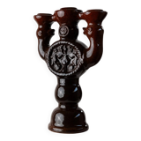 Large brown glazed ceramic candle holder for 3 candles - Brutalist mid-century Estonian design, 1960s