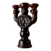 Large brown glazed ceramic candle holder for 3 candles - Brutalist mid-century Estonian design, 1960s