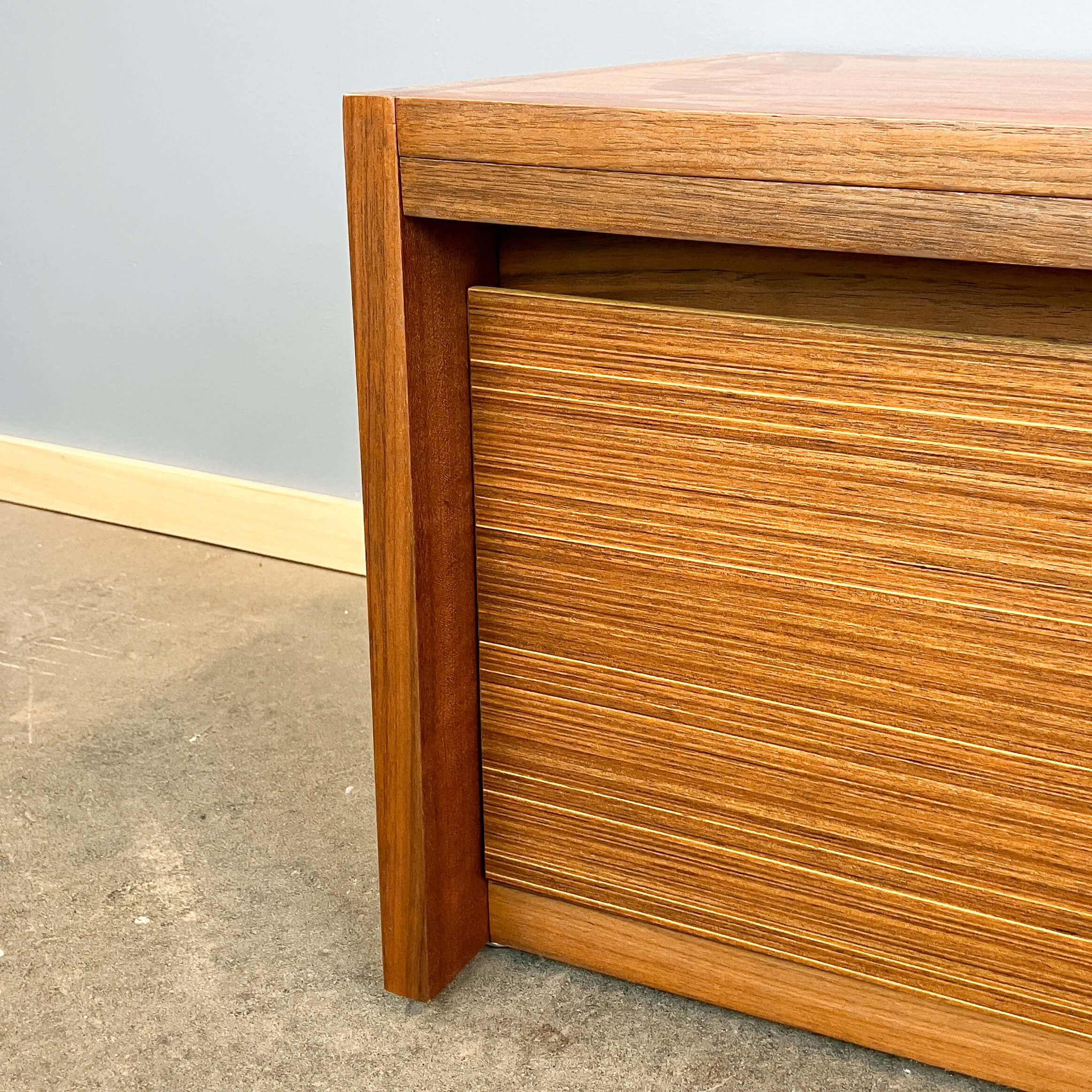 Minimalist XL lowboard, walnut and zebrano, 1960s