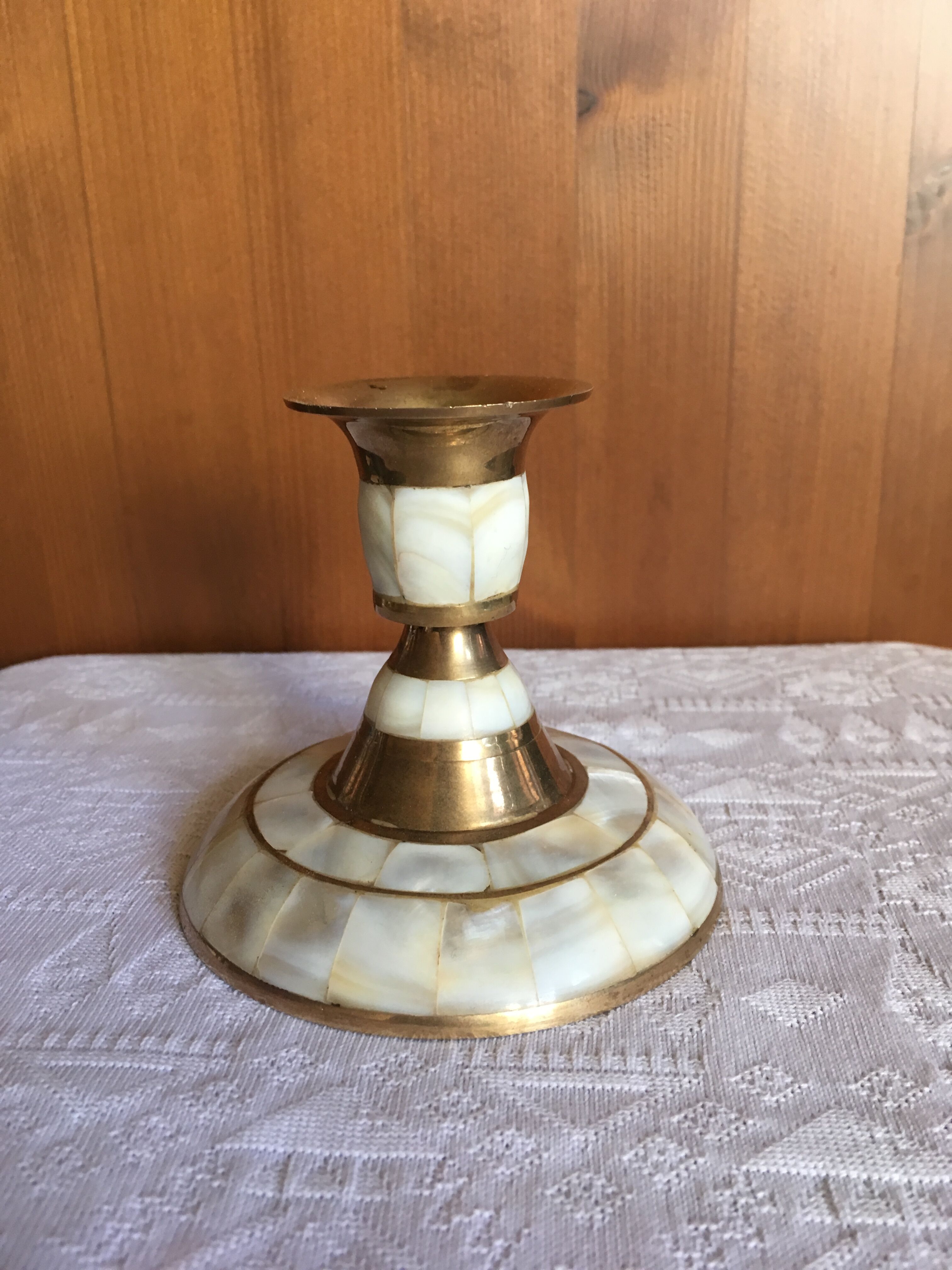 Brass and mother-of-pearl candle holder