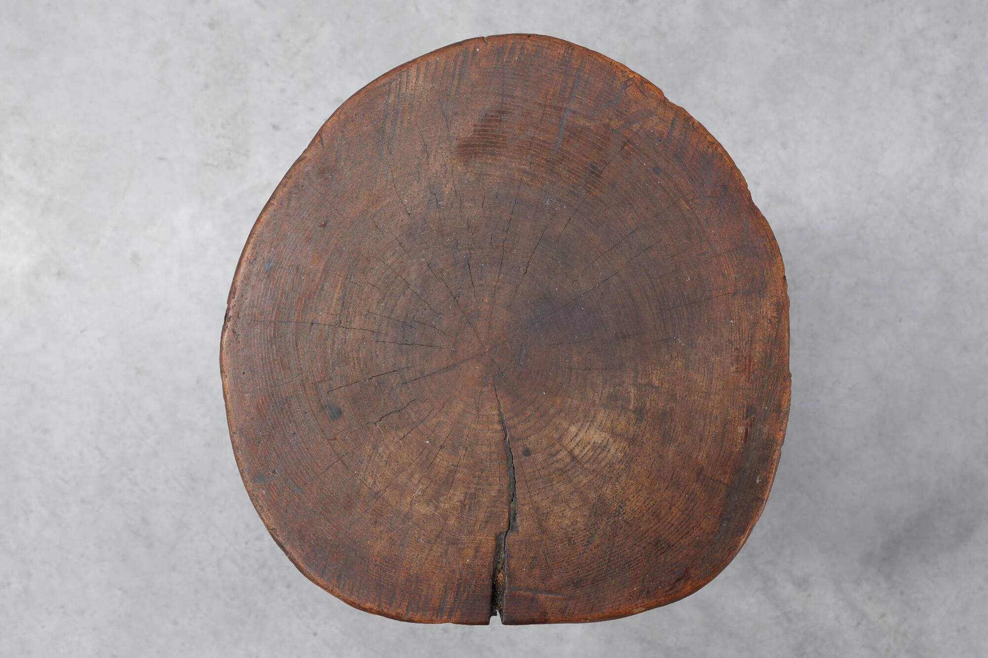 Rustic Oak Tripod Stool with Chunky Round Wooden Seat, France, circa 1920