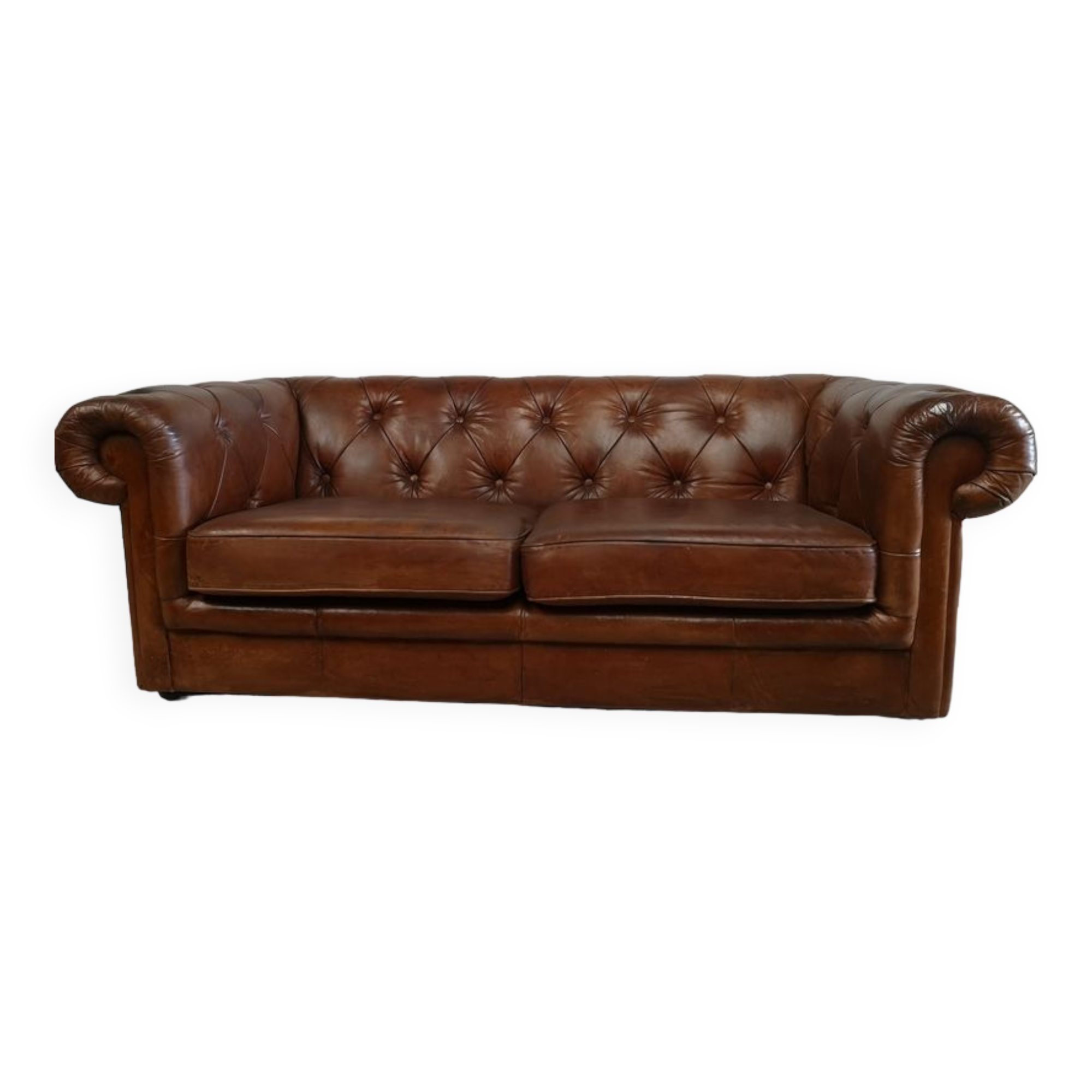English brown leather chesterfield sofa
