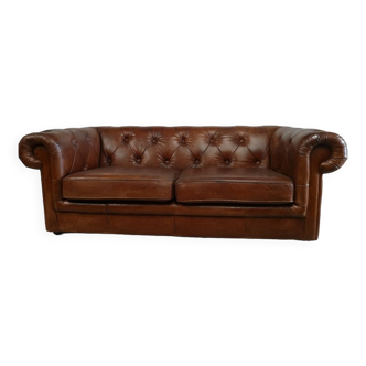 English brown leather chesterfield sofa