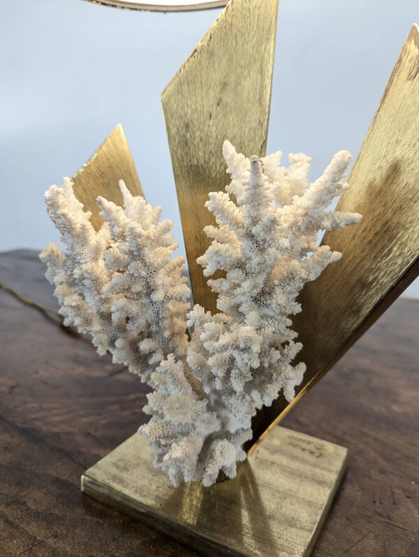 Lampe en laiton et corail de Christian Nowaczyk et Daniel Chassin