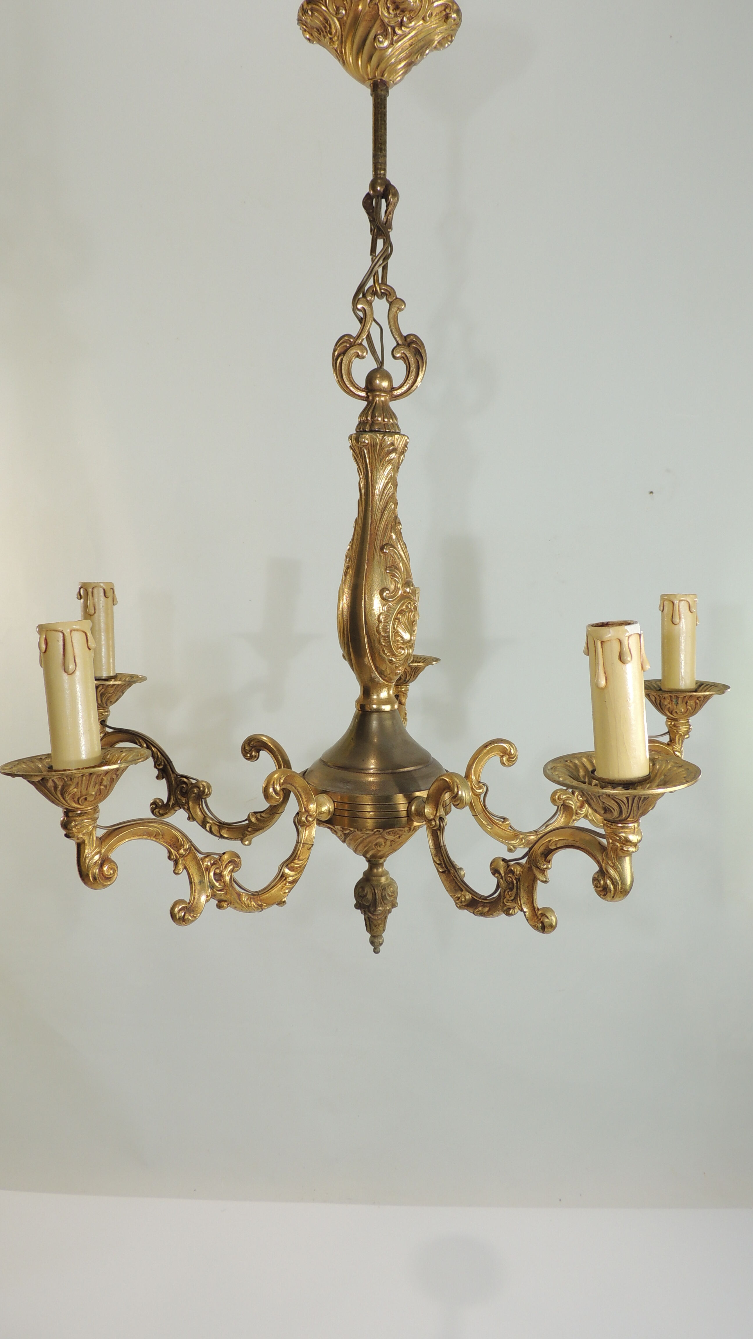 Bronze vintage five-pointed chandelier