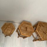 Rattan trundle table hexagonal top 70s