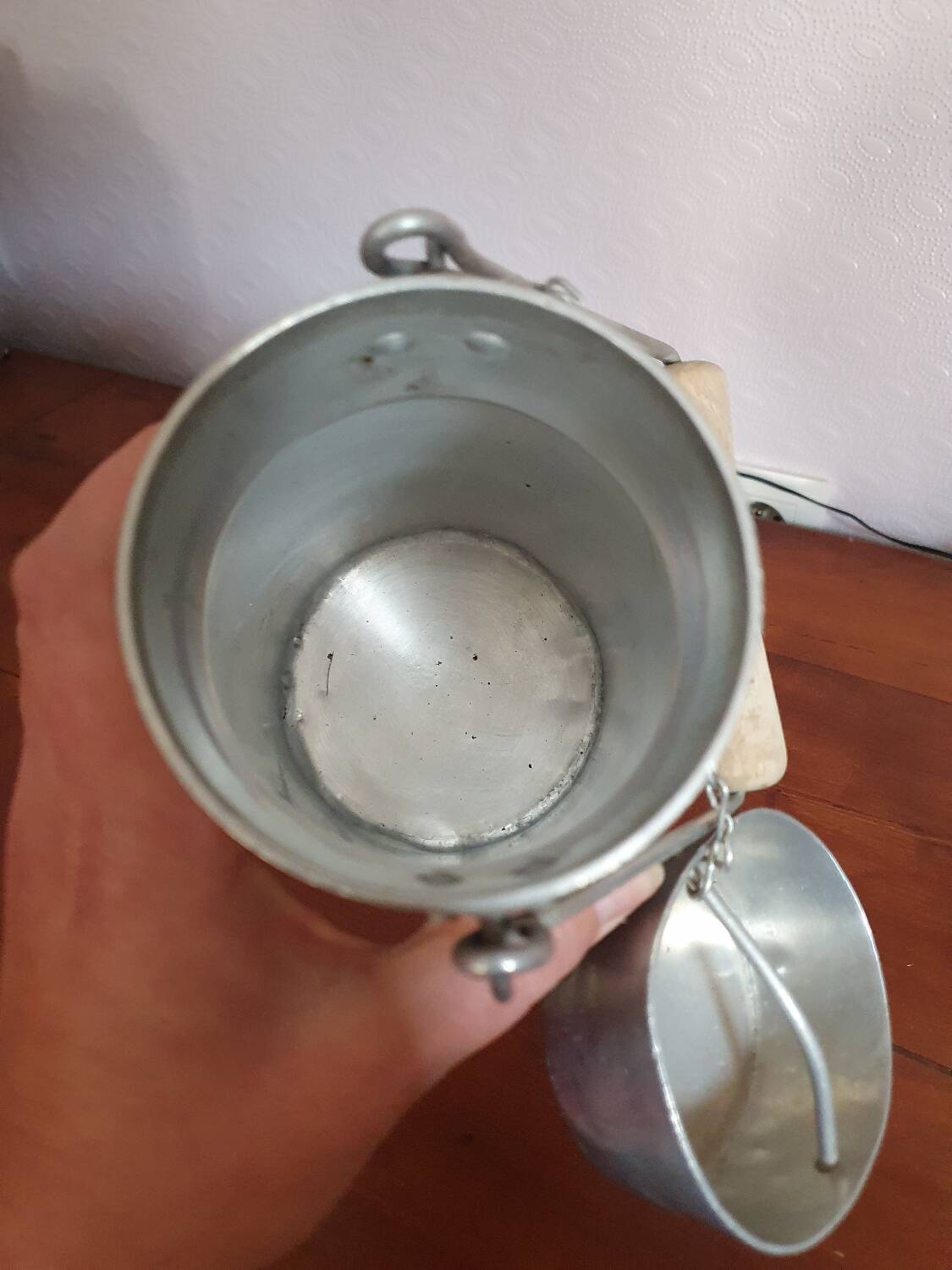 Vintage complete aluminum milk jug milk can