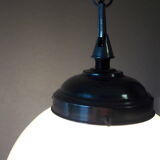 Art deco globe suspension in opaline and aluminium chain