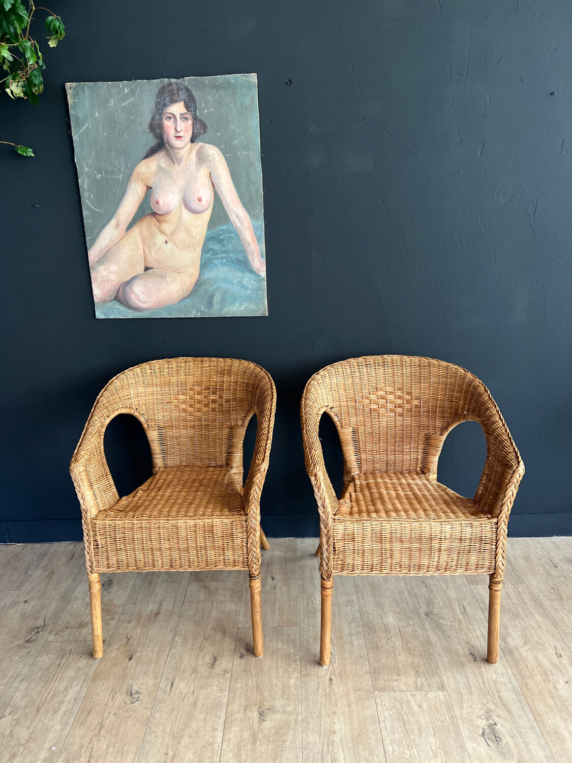Paire de fauteuils en rotin et osier