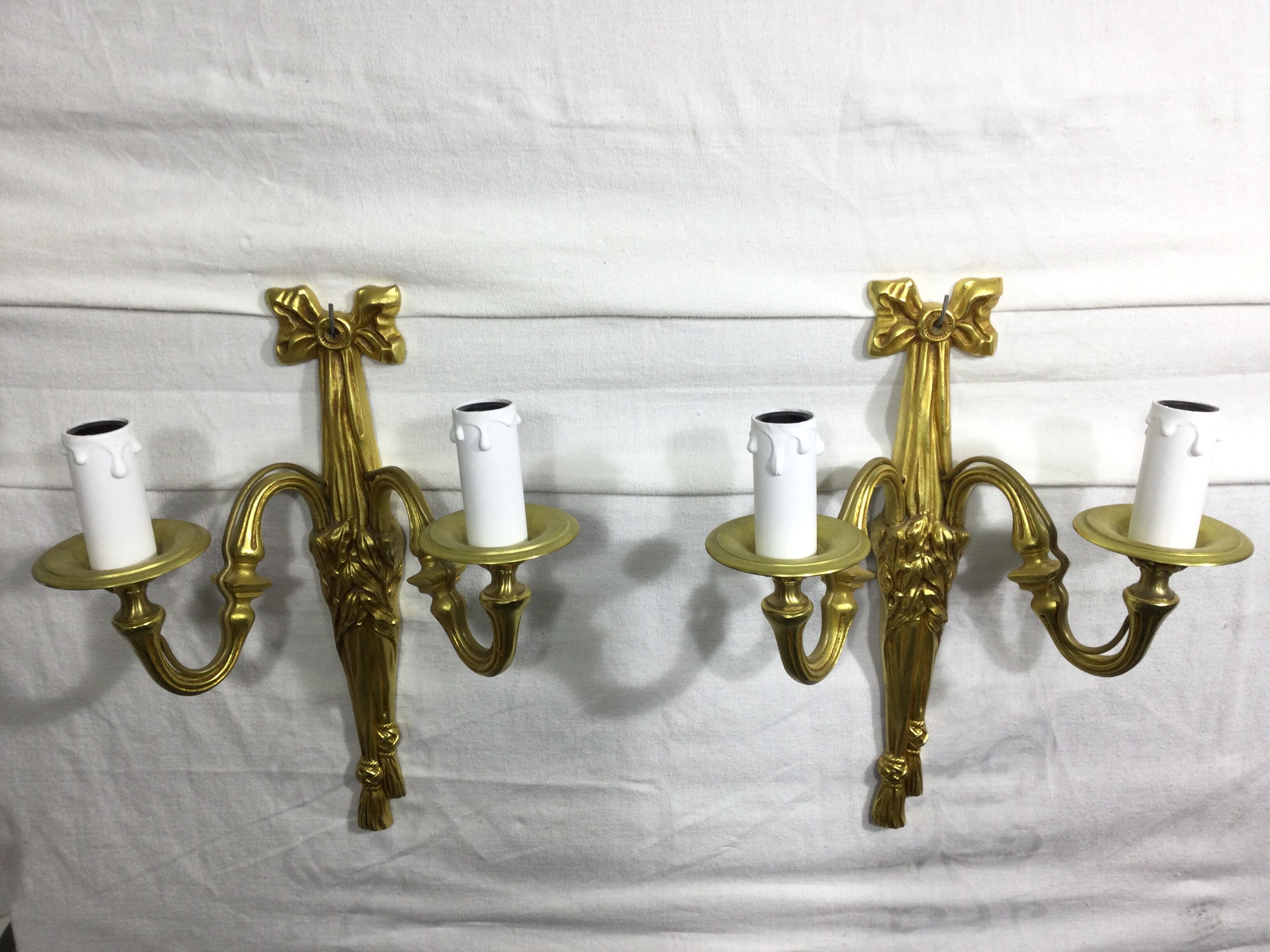 Pair of sconces Bronze 2 lights Louis XVI style
