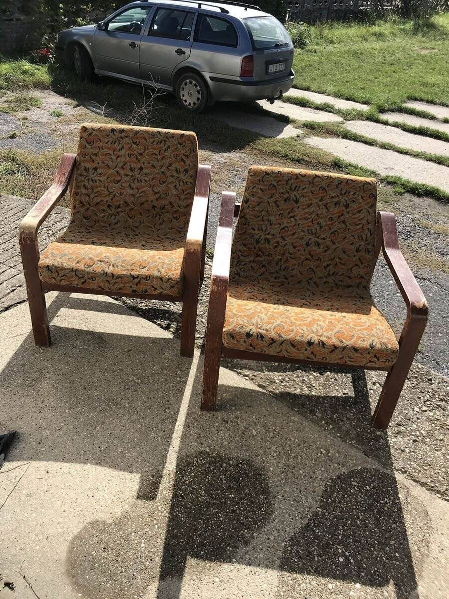 Vintage set of brown Danish fabric armchairs from the 1960s.