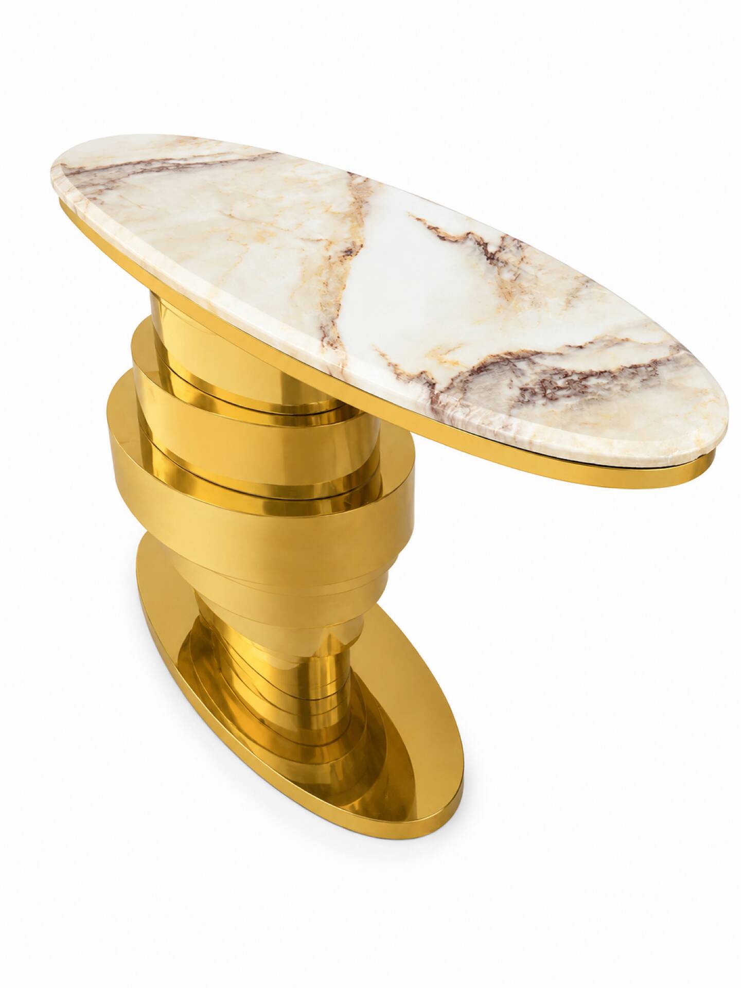 Contemporary Console Table Brass and Marble Gold