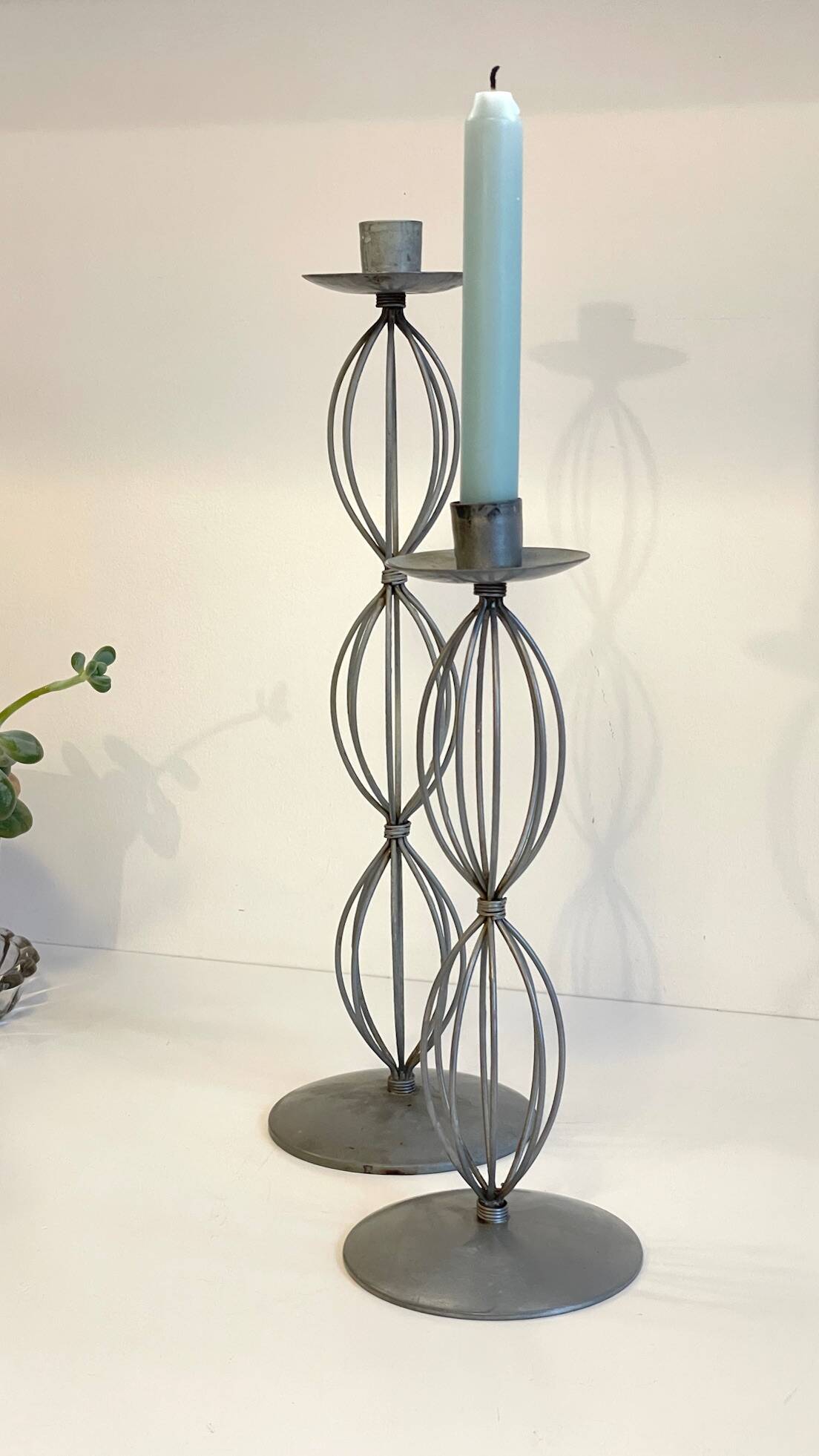 Geometric METAL CANDLE HOLDERS Patinated Gray