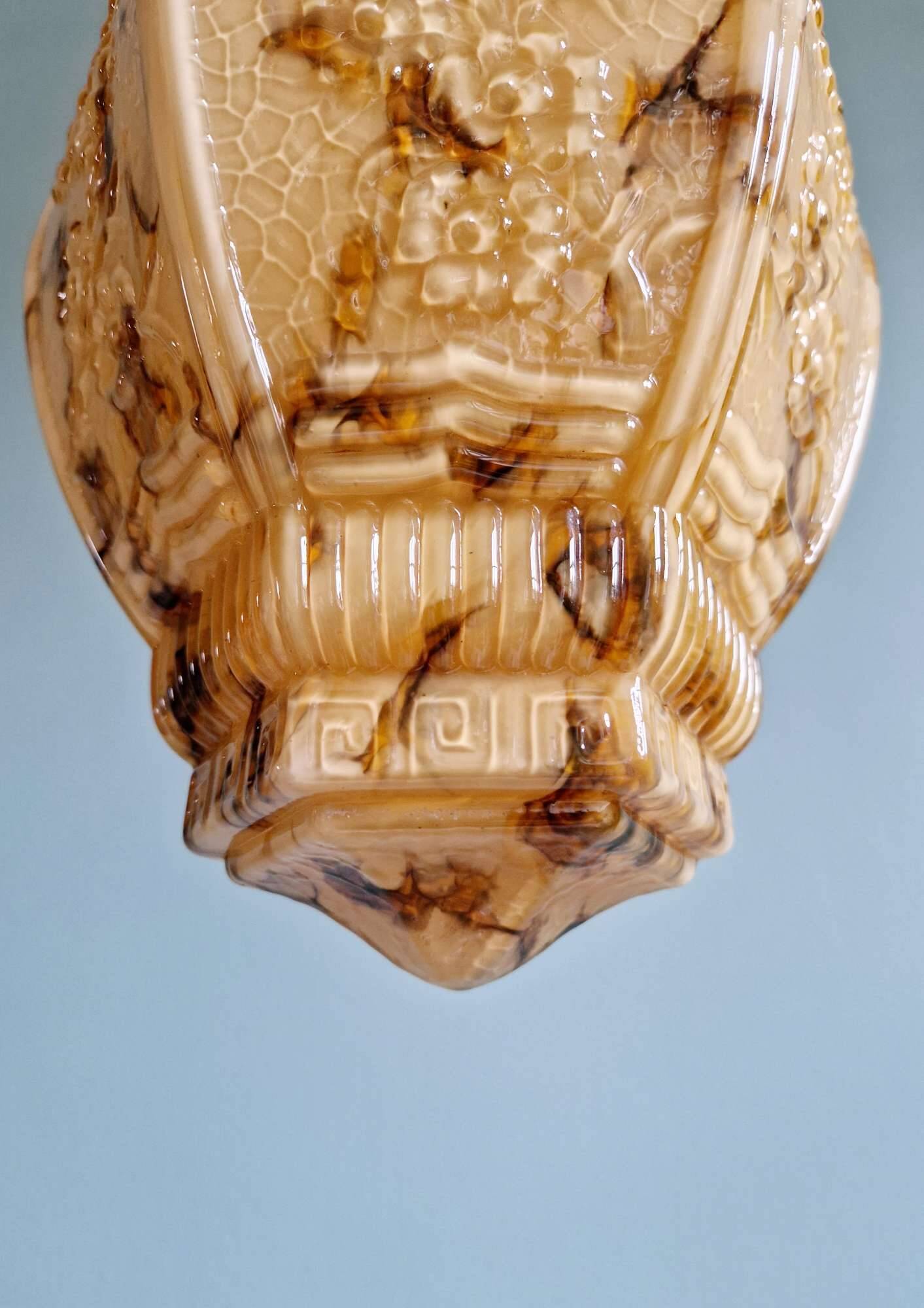 Art Deco suspension in marbled opaline, 1920s-30s